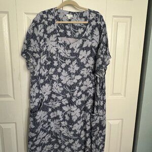 J. Jill Blue and White 100% Linen Tunic Dress, with pockets EUC